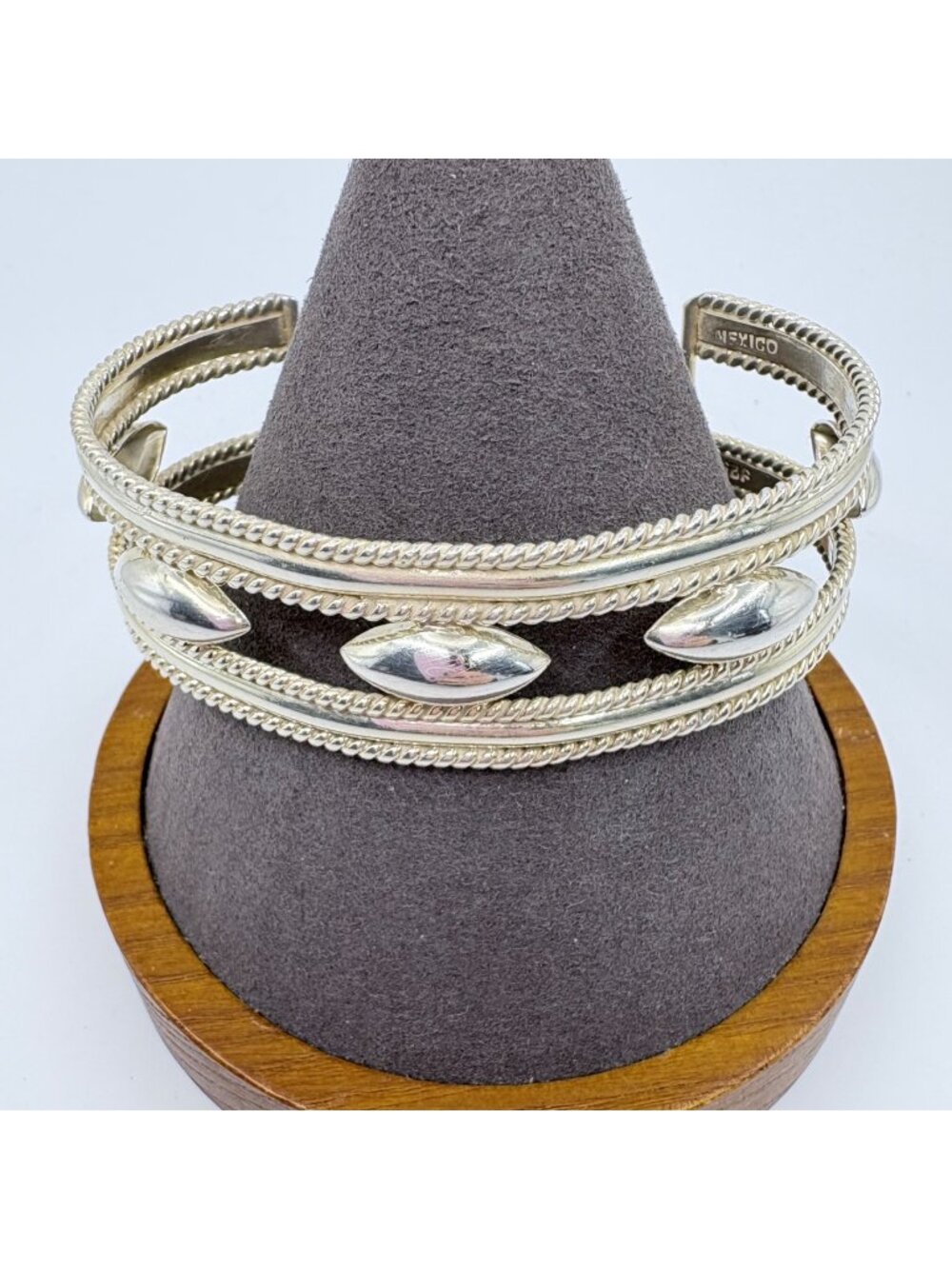 Marquise Bead Design Sterling Silver 925 Cuff Bracelet Size 7.5" Fit